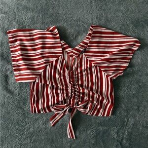 Calliope red and white striped crop top with tie detail Size M